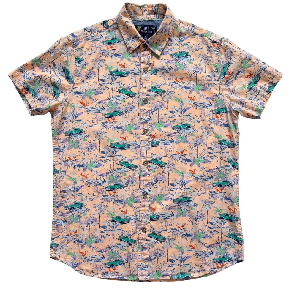 MBX Mens S 100% Cotton Shirt Resort Collection Tropical Car Flamingo Summer
